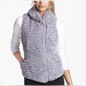 Patagonia faux fur vest moto zip women grey Medium stylish